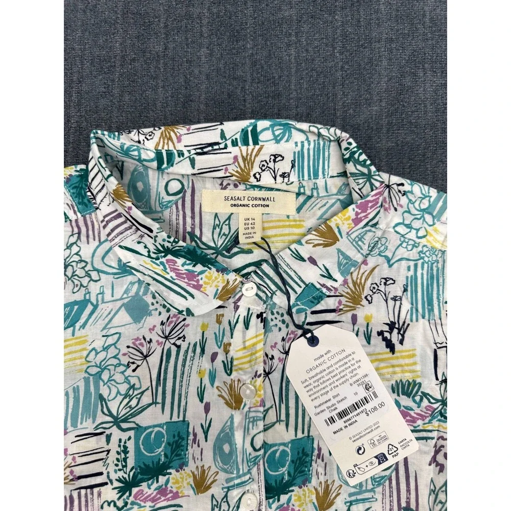 Seasalt Cornwall Rushmaker Shirt Organic Cotton Garden Studio Sketch Chalk US 10